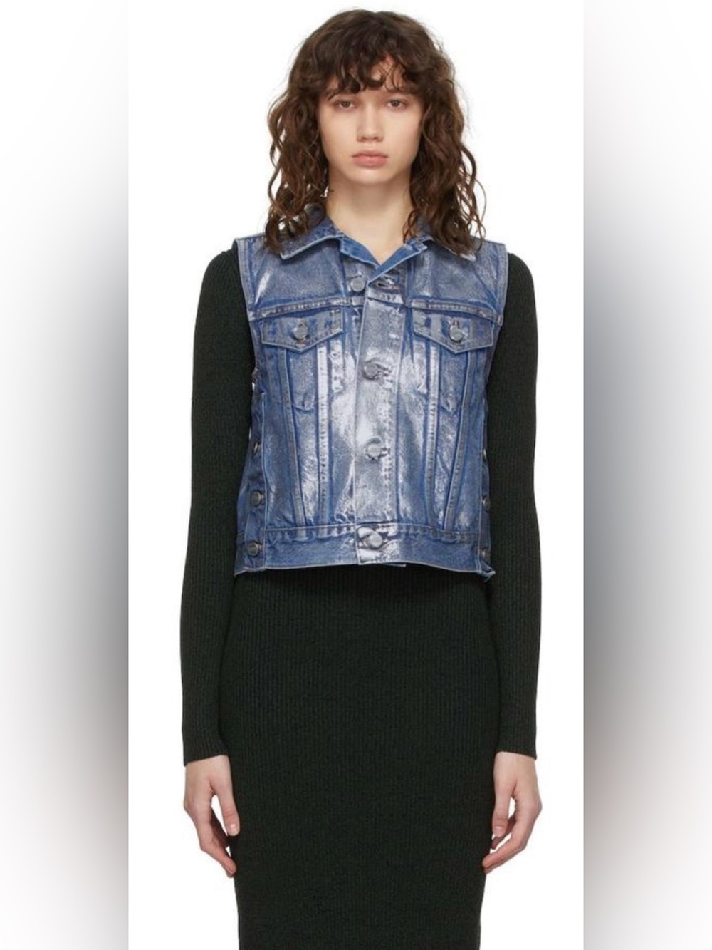 Ganni Blue Cropped Denim Vest